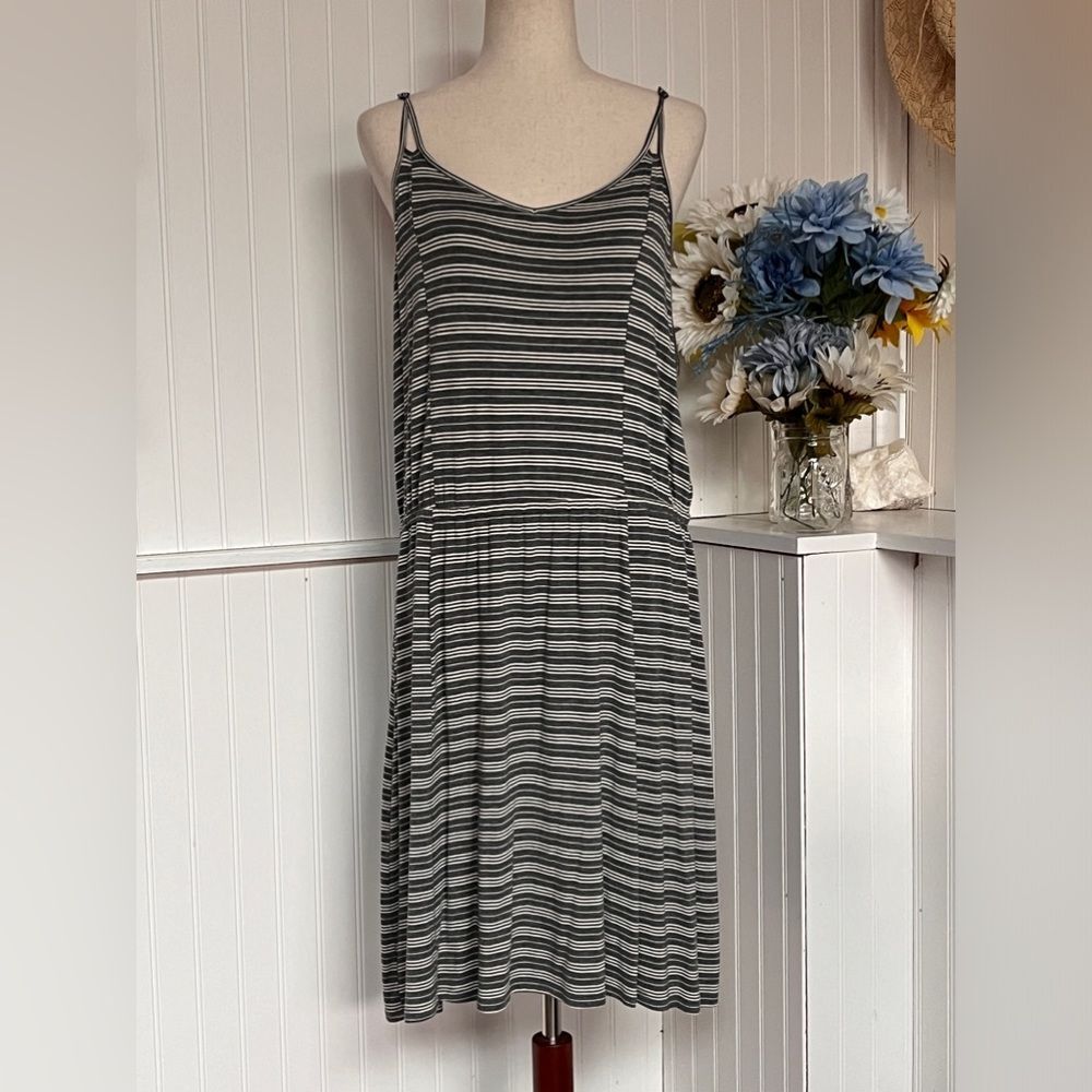Grey & White Stripe spaghetti Strap Dress